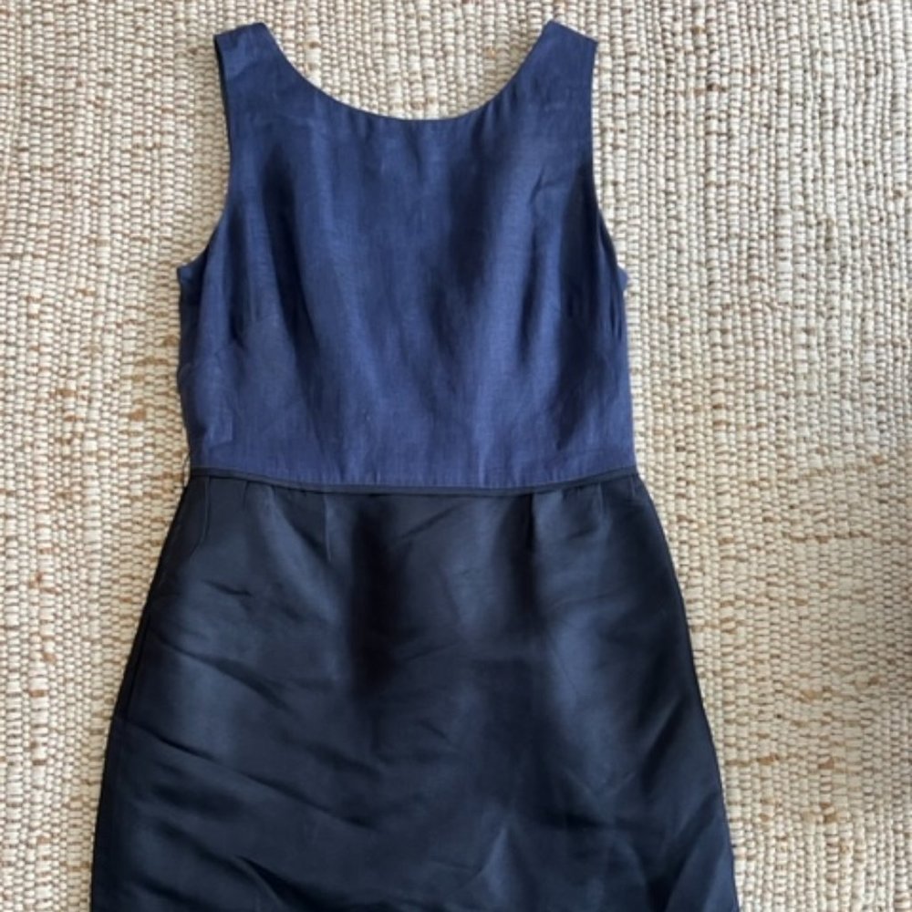 JCrew Collection: Knee-length sheath dress in navy, linen/silk
